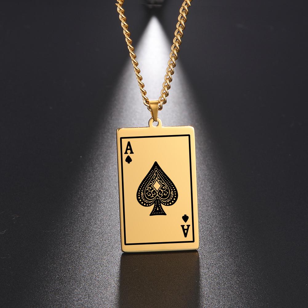 LIKGREAT Trendy Ace of Spades Poker Pendant Necklace for Women Men Stainless Steel Lucky Playing Card Hip Hop Party Jewelry Gift