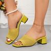 Medium Heel Cool Slippers Summer New Fly-woven One-word Cool Slippers