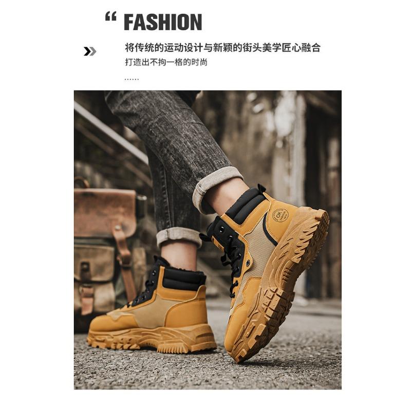 Men S Fleece Lined High Top Martin Boots Thick Sole Warm Winter Work Boots