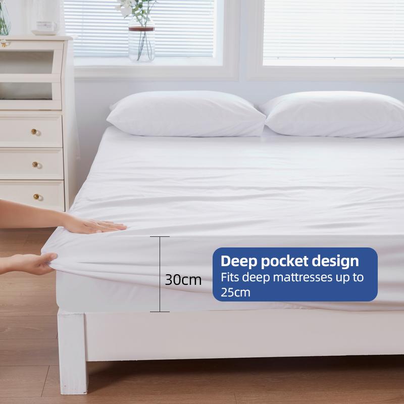 Soft Fitted Sheet Waterproof Mattress Protector, Breathable Mattress Pad Cover, White Sheet Bed Sheets with Elastic