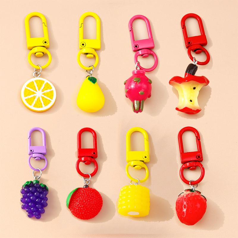 Cute Resin Simulation Fruit Keychain Grape Lemon Apple Key Ring Pendants for Women Girls Handbag Decor Kid's Jewelry Gifts