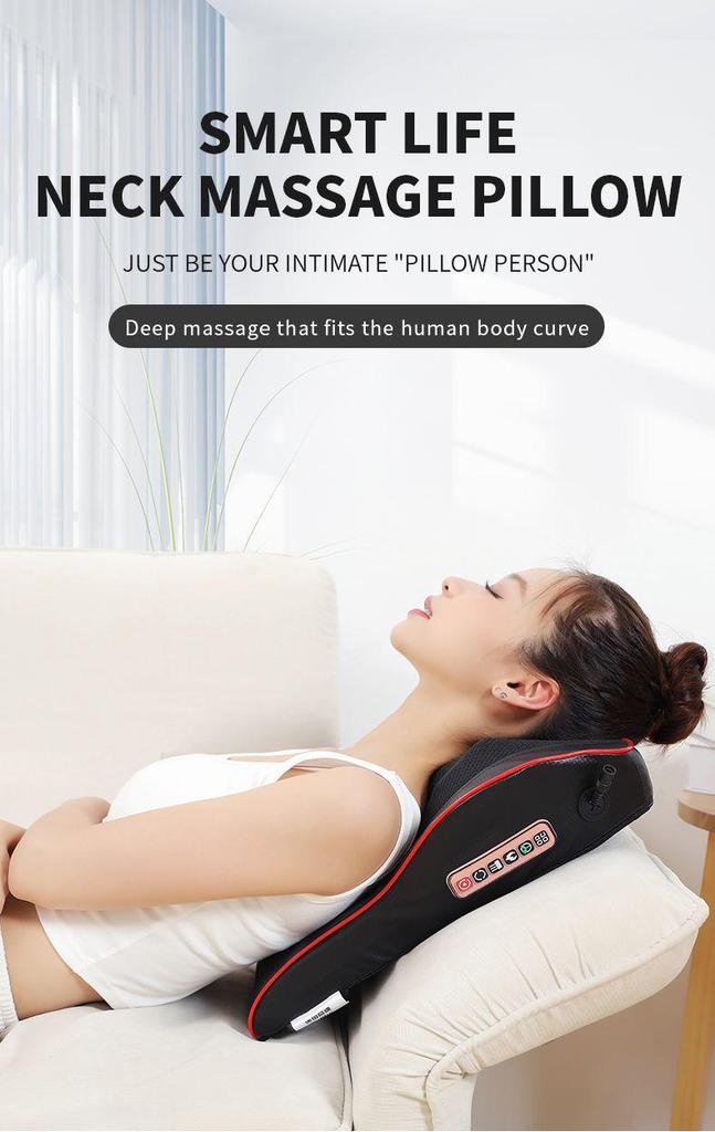 Dual-Use Electric Neck, Shoulder, and Back Massager Pillow for Home and Car