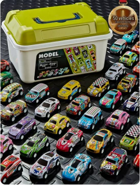 Collector's Edition Storage Bucket: 30 Alloy Pull-Back Racing Cars Tin Set