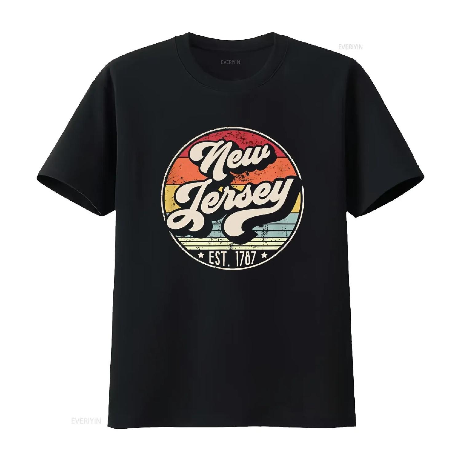 

Retro New Jersey Home State NJ Cool 70s Style Sunset T Shirt vintage Washed Breathable streetwear homme Stylish fashion S чёрный