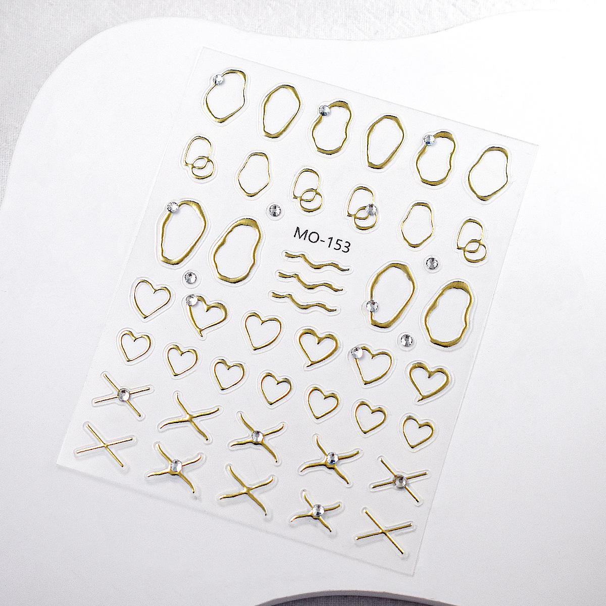 Crystal Diamond Heart & Metal Frame Edge Nail Stickers - Gold & Silver French Style Silver Diamond Line Sticker MO-153