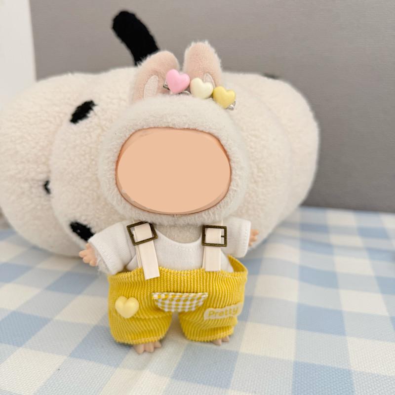 [Cloth Only] 17cm Doll Clothes Cartoon Toy Kitten Hairband Sweet Overalls Set Clothing Set Replacement Exquisite Accessories