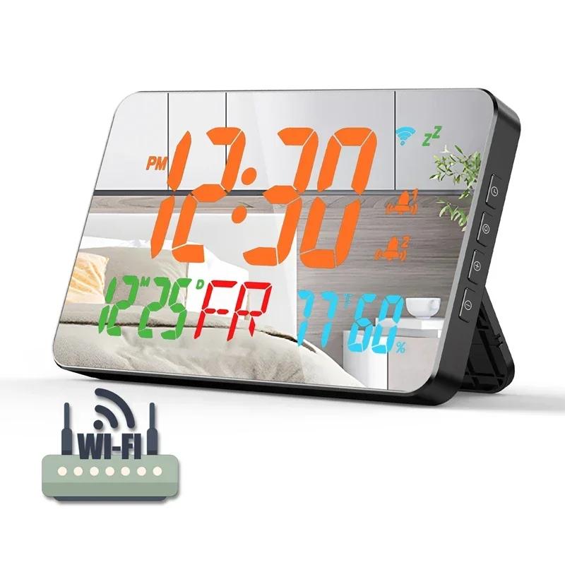 WiFi Desktop Clock Calendar Intelligent Thermometer Hygrometer with Digital LED Display Support WIFI Auto-Calibration