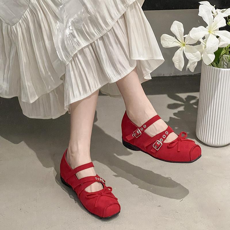 French inner heightening single shoes women's retro Mary Jane shoes 2025 new bow flat ballet shoes women's shoes