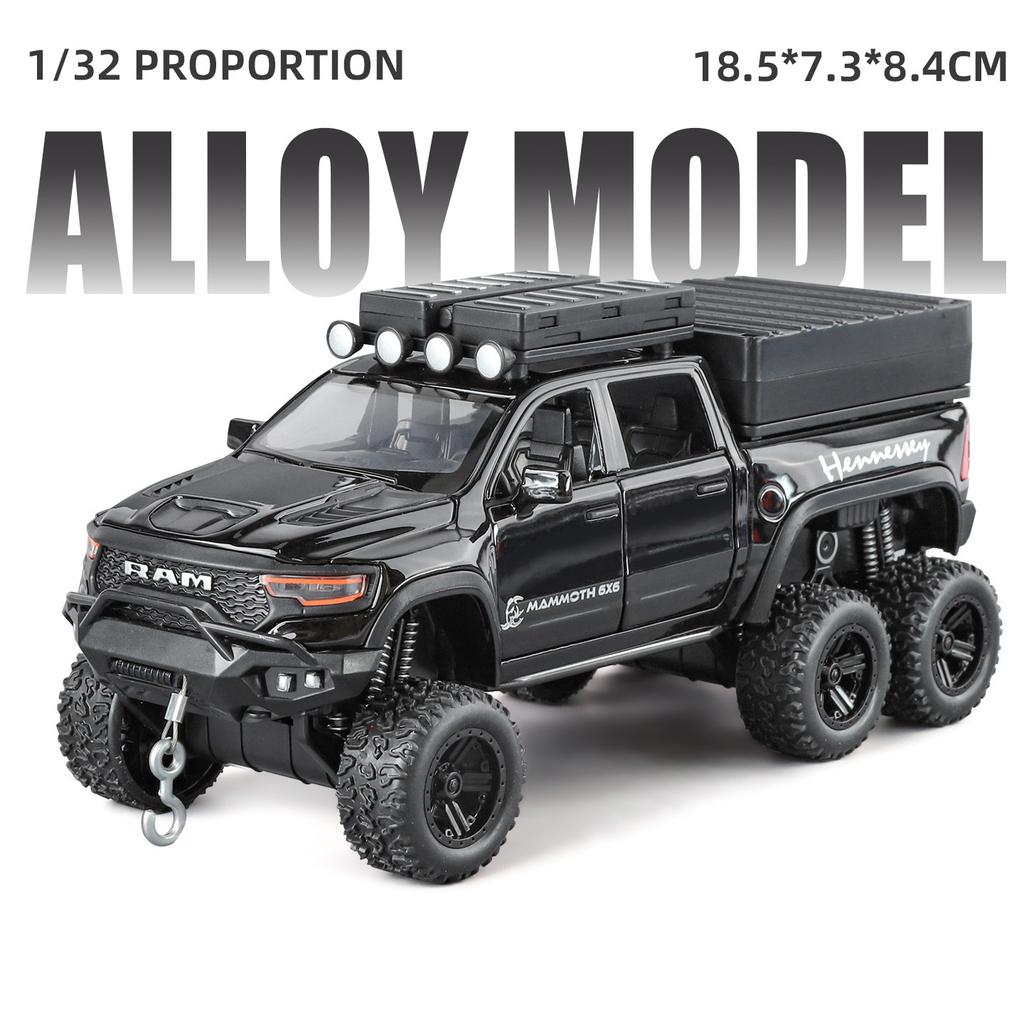 1/32 DODGE Tyrannosaurus RAM Alloy Pickup Camper Van Car Model Diecasts Metal Off-road Vehicles Car Model Sound Light Kids Gifts