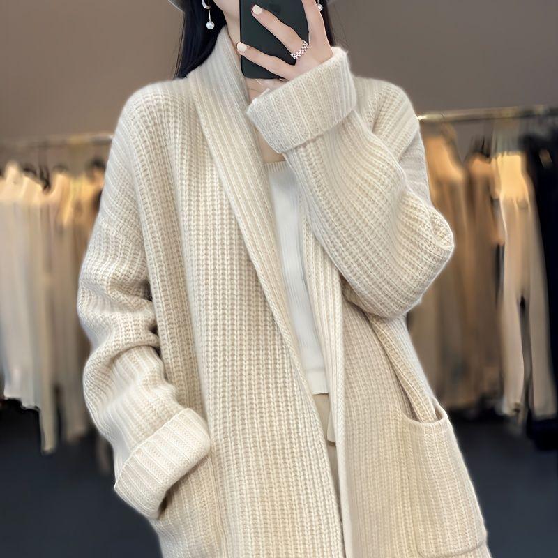 Autumn and Winter Korean Version Medium Long V-neck Sweater Women's Coat Slimming Lazy Style Knitted Cardigan