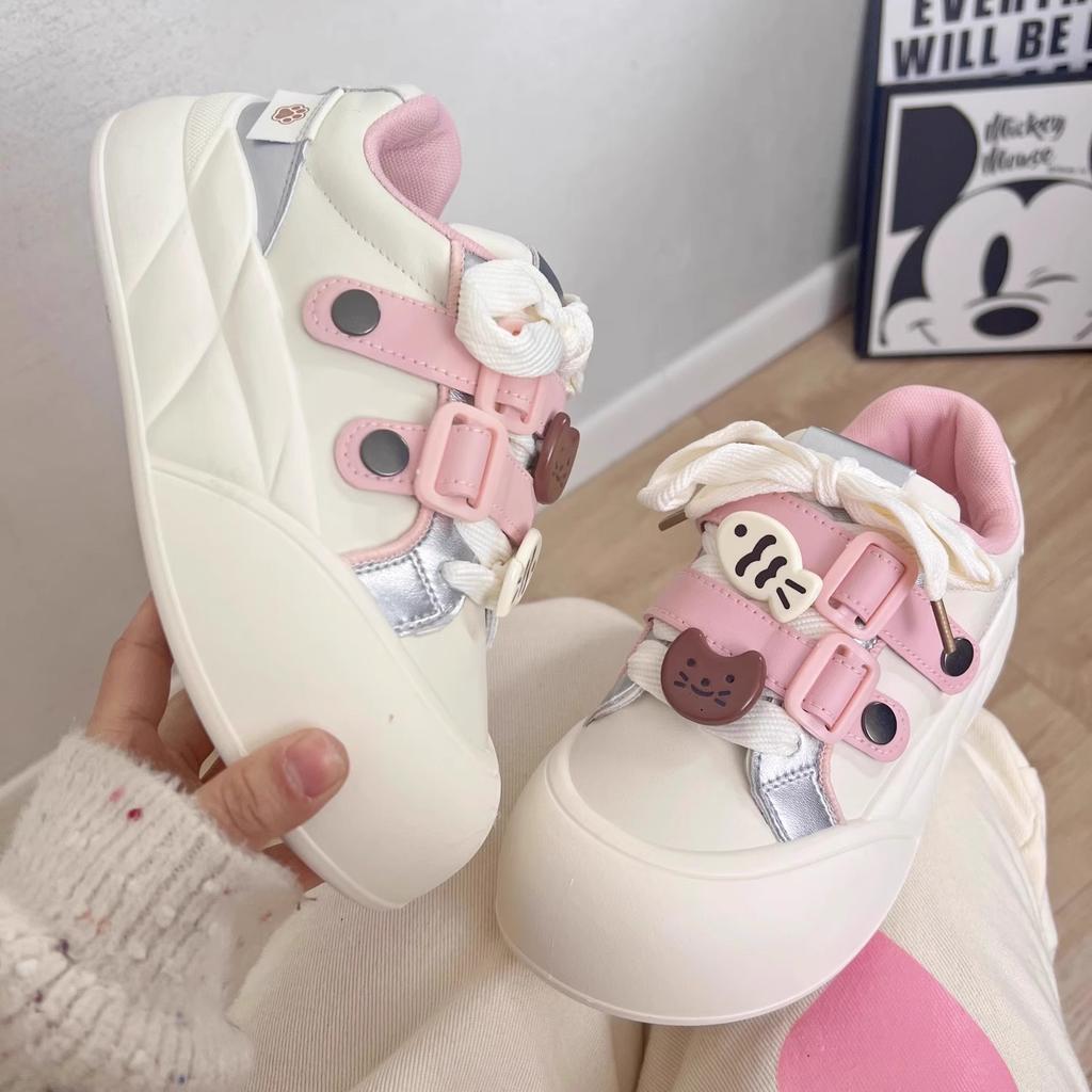 Cute Big Head Pink Bread Shoes Milk Fufu Platform Puff Shoes New Board Shoes Versatile Student White Shoes