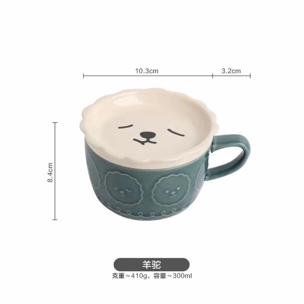 Ceramic Coffee Cups Mug Ceramics Cute Cat Cup Kids Breakfast Oat Milk Mugs Lid Personality Gift  Animal Cartoon Ceramic Cup