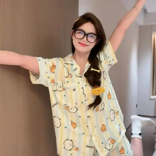 Nuovo Set Pigiama Estivo da Donna in Cotone Nuvola - Carino a Maniche Corte con Pantaloncini