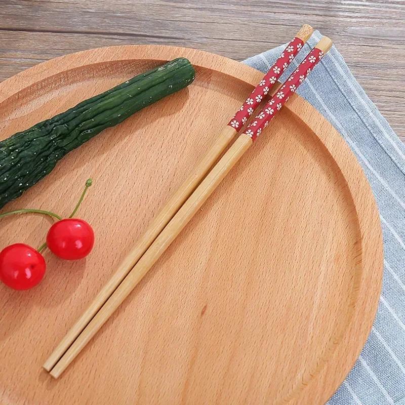 1Pairs Reusable Chinese Classic Wooden Chopsticks Traditional Vintage Handmade Natural Flower Bamboo Chopsticks Sushi Tools