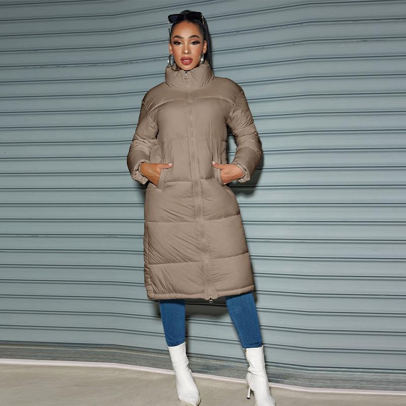 

Жіноча мода осінь зима тепла куртка з капюшоном довгим рукавом пальто з капюшоном XXXL кавовий