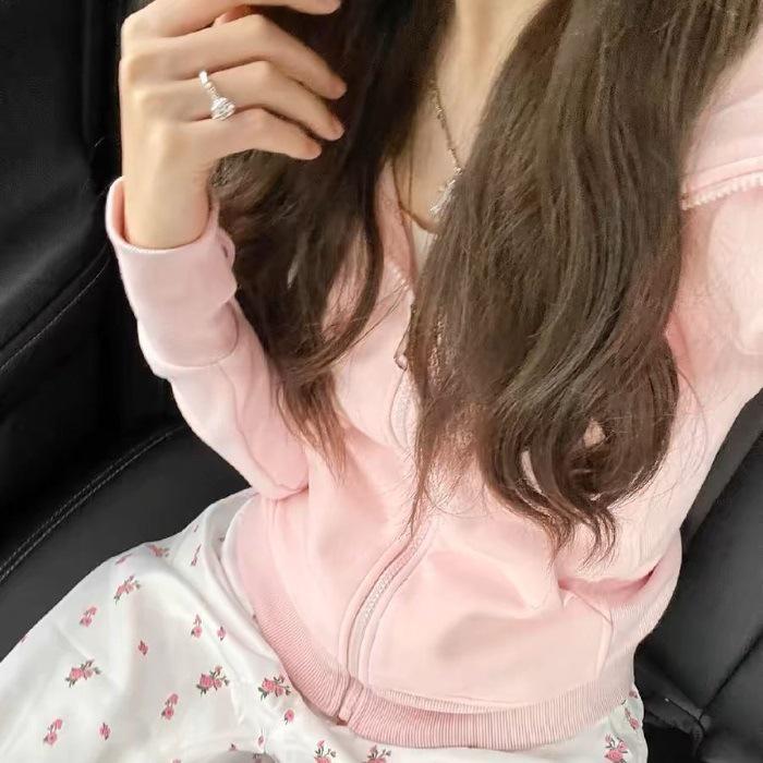 New Spring Slimming Hooded Zip-Up Sweatshirt - Korean Style