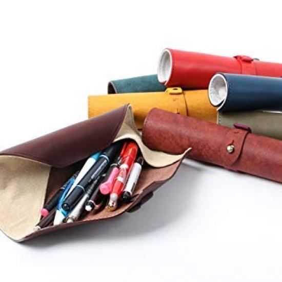 Casetă pentru creion studenți care lucrează adulți din piele naturală populare rotolo SUEDE rotolo piele de căprioară rulou trusa piele de căprioară maro [m+]Pencil bărbați femei