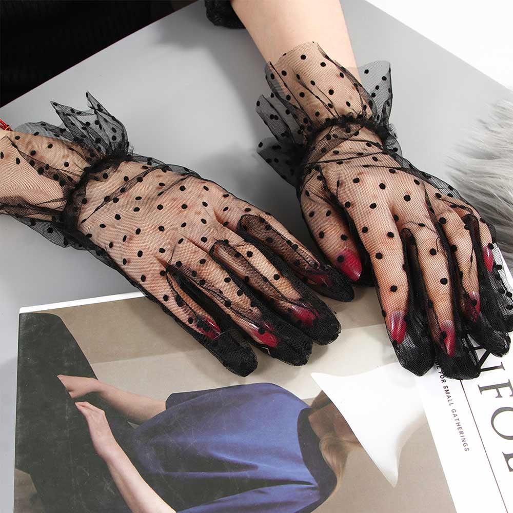 Flexible Accessories Stretchy Full Finger Sunscreen Spots Tulle Gloves Lace Mittens Spots Gloves