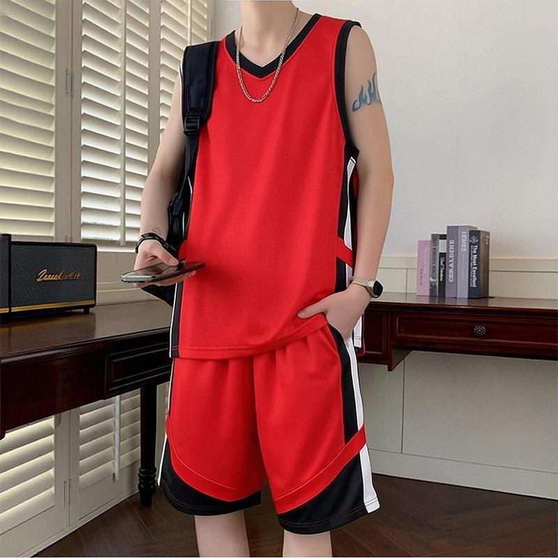 Men's 2026 Summer Ice Silk Basketball Vest & Shorts Set - Sleeveless, Quick-Dry, Loose Fit for Training