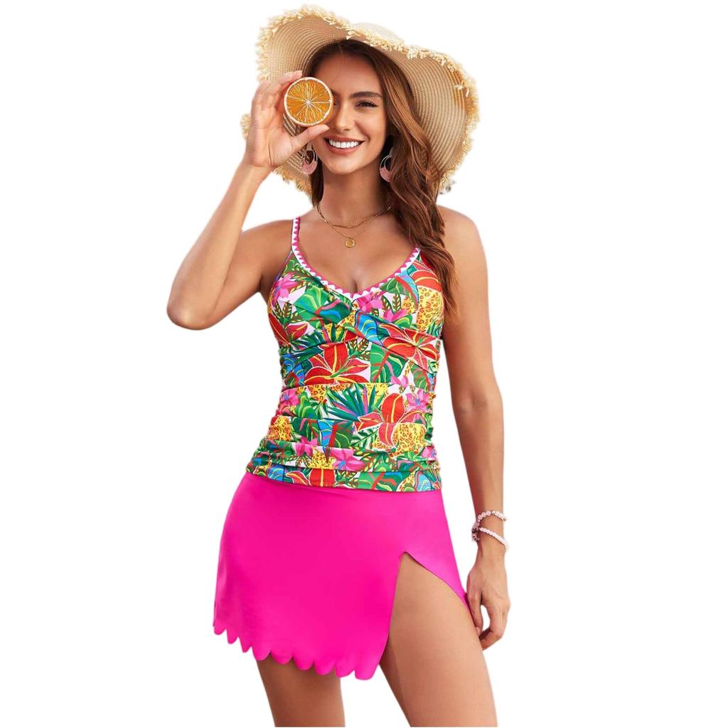 Volangkjol Baddräkt för Kvinnor, Badklänning, Badkläder med Volangkant, Feminin Strandkläder