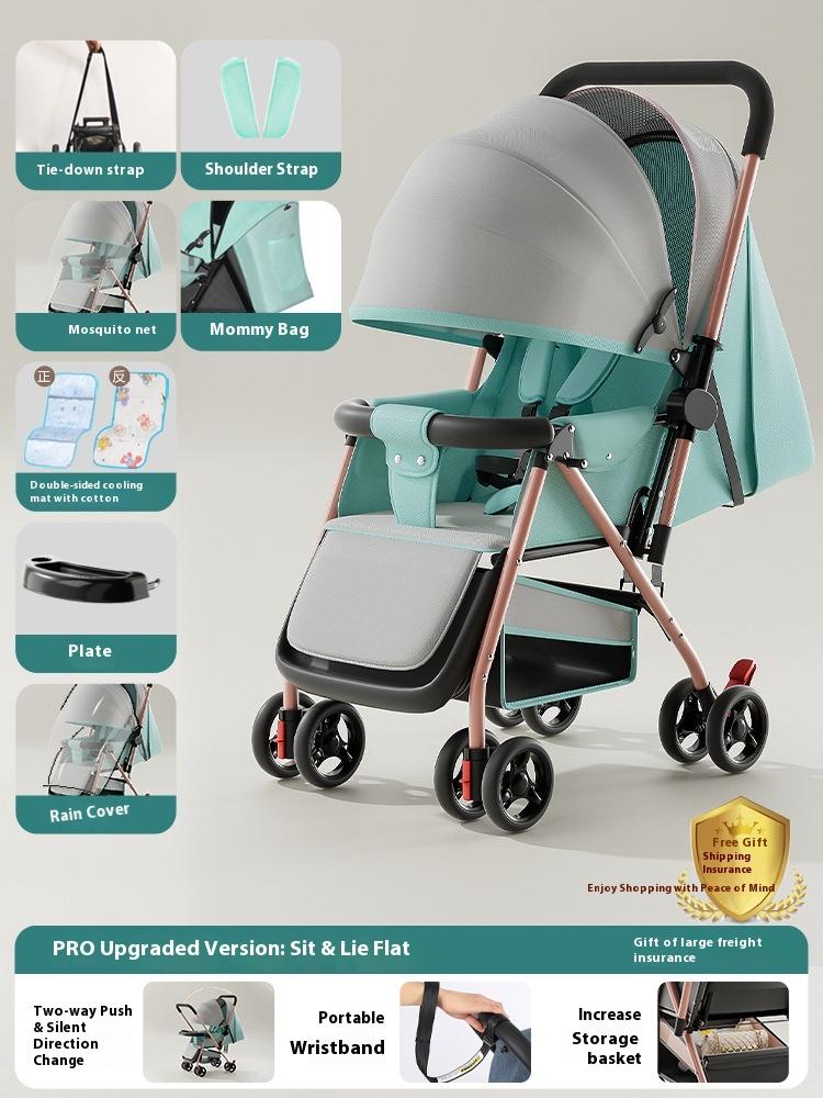 Stroller stroller can sit and lie down 0 to 3 years old, lightweight and foldable one-click collection, children's four-wheel baby walker stroller