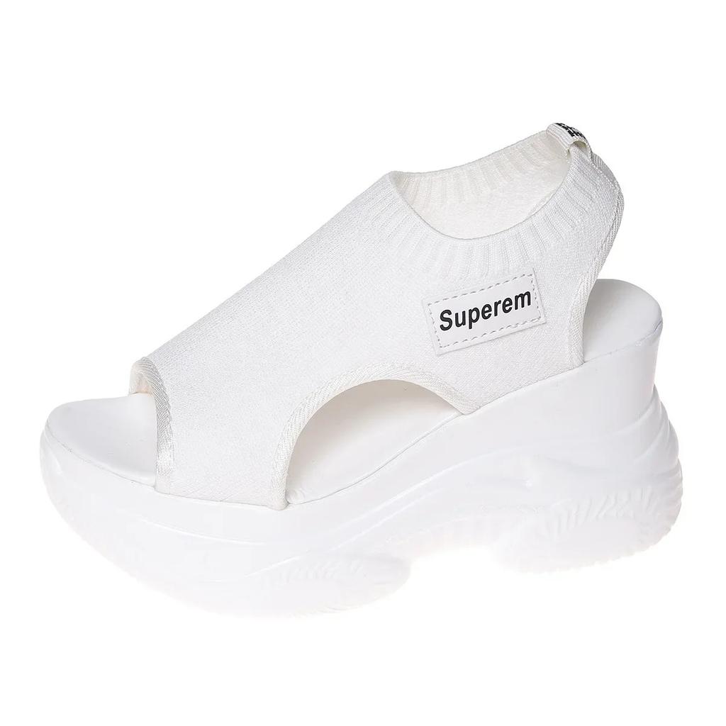 Fashion Women's Sandals 2024 Summer Wedge Heel Elastic Cloth Cover Foot Ladies Sandals Thick-soled Fashion Trifle Elevation Casual Shoes