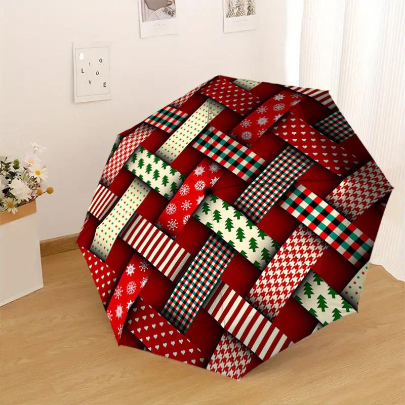 1pc Christmas, Plaid Pattern Umbrella  Automatic Opening and Closing Umbrella, High quality Umbrella, Ideal Gift for Her 218