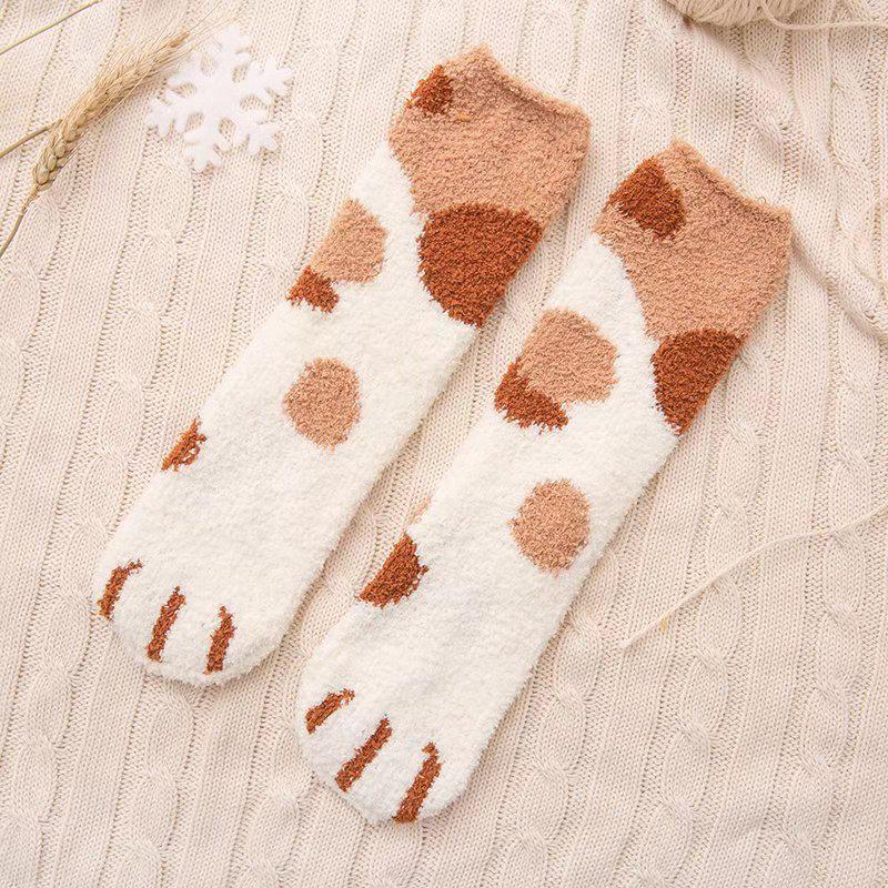Korallfleece-Socken für Kinder im Herbst und Winter, Dicke und warme Katzenpfoten-Socken, Niedliche und süße Schlafsocken, Mittelhohe Bodensocken
