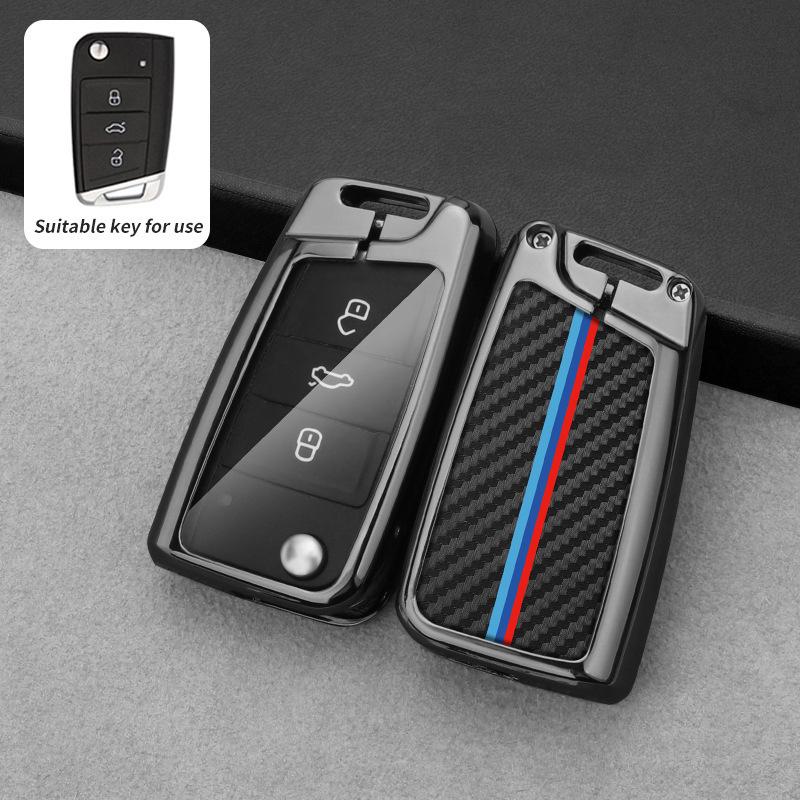 Housse de clé Volkswagen pour Sagitar, Lavida, Bora, Lamando, T-Cross, Tharu, Tayron, Tiguan L - Coque et boucle de clé de voiture.