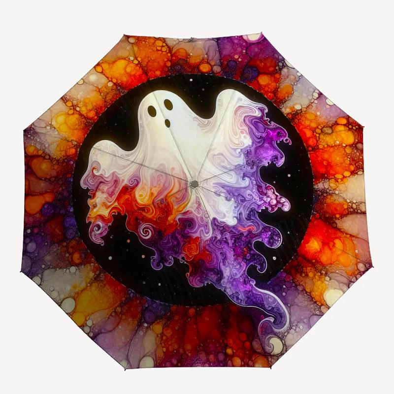 

1PC Ghost, Abstract Art Pattern Small Travel Compact Windproof Umbrella, Automatic Folding Umbrella, Automatic Open/Close ,Gift-135