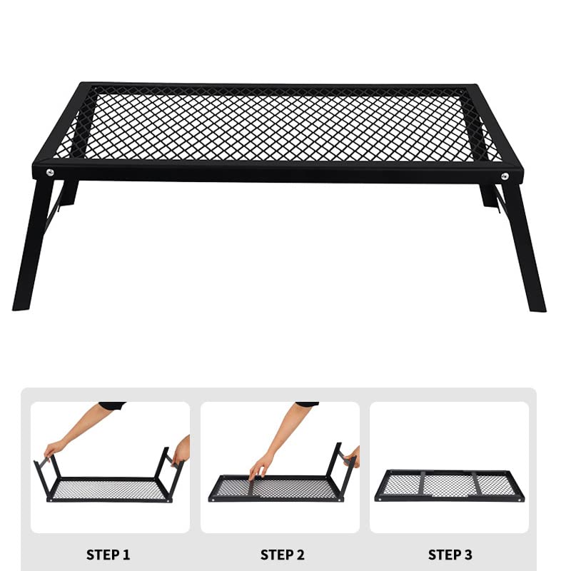 FLIPPED Outdoor Table Bonfire Table Low Type Cooker Shelf Camping Bonfire Stand with Storage Bag Foldable Perfect for Outdoor Camping 5530cm