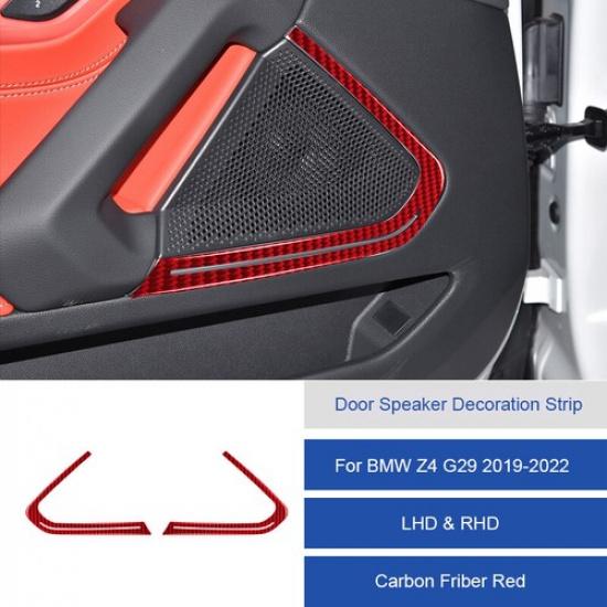 2x Bright Red Carbon Fiber Door Speaker Panel Sticker For BMW G29 Z4 -