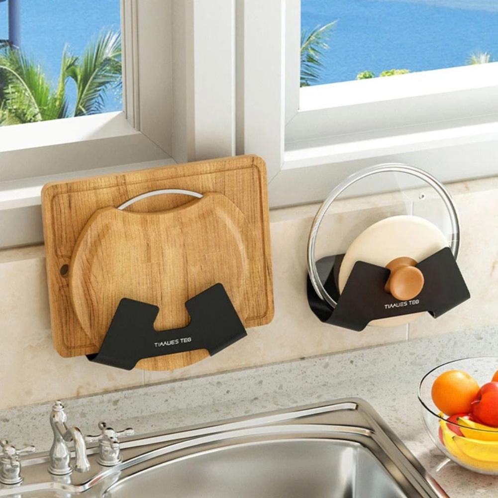 Organizer Da Cucina Con Supporto Per Tagliere E Coperchi: Scaffale Portaoggetti In Acciaio Con Manico In Legno