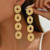 Boucles d'oreilles pendantes bohèmes multicouches ovales creuses pour femmes, splicing métal lourd, boucles d'oreilles longues rondes, bijoux de fête de vacances, cadeaux