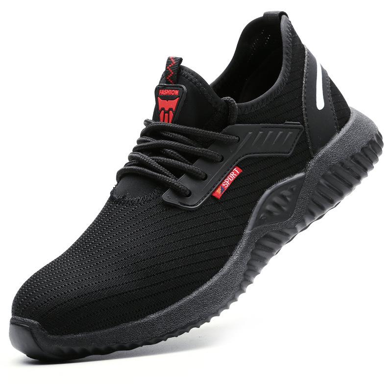 Pánská prodyšná pracovní obuv Flyknit s ocelovou špičkou - Měkká podrážka, ochranná obuv proti nárazu pro letní stavebnictví