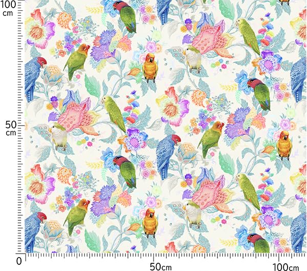 ST1001 Stylish Pattern Cotton Made In 21A Width 110cm X Nora. Bird, Parakeet, Parrot, Floral, Plant, Sarasa, Tropical, Large, Fabric, Handmade,
