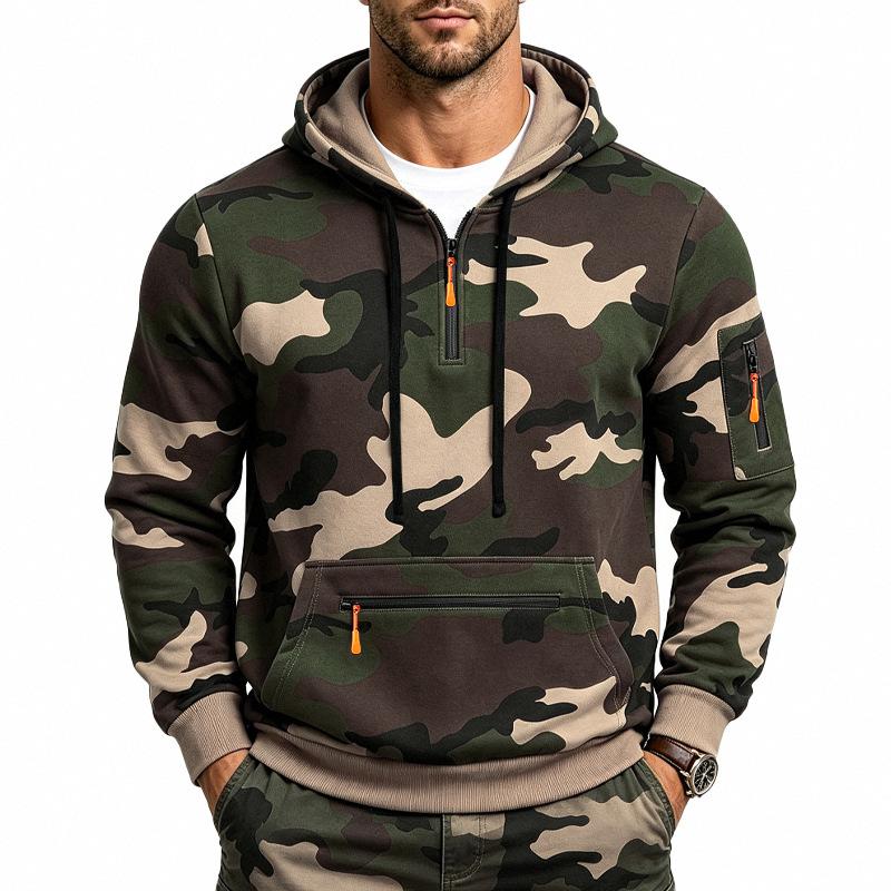 Men S Camouflage Fleece Hooded Sweatshirt With Side Pockets