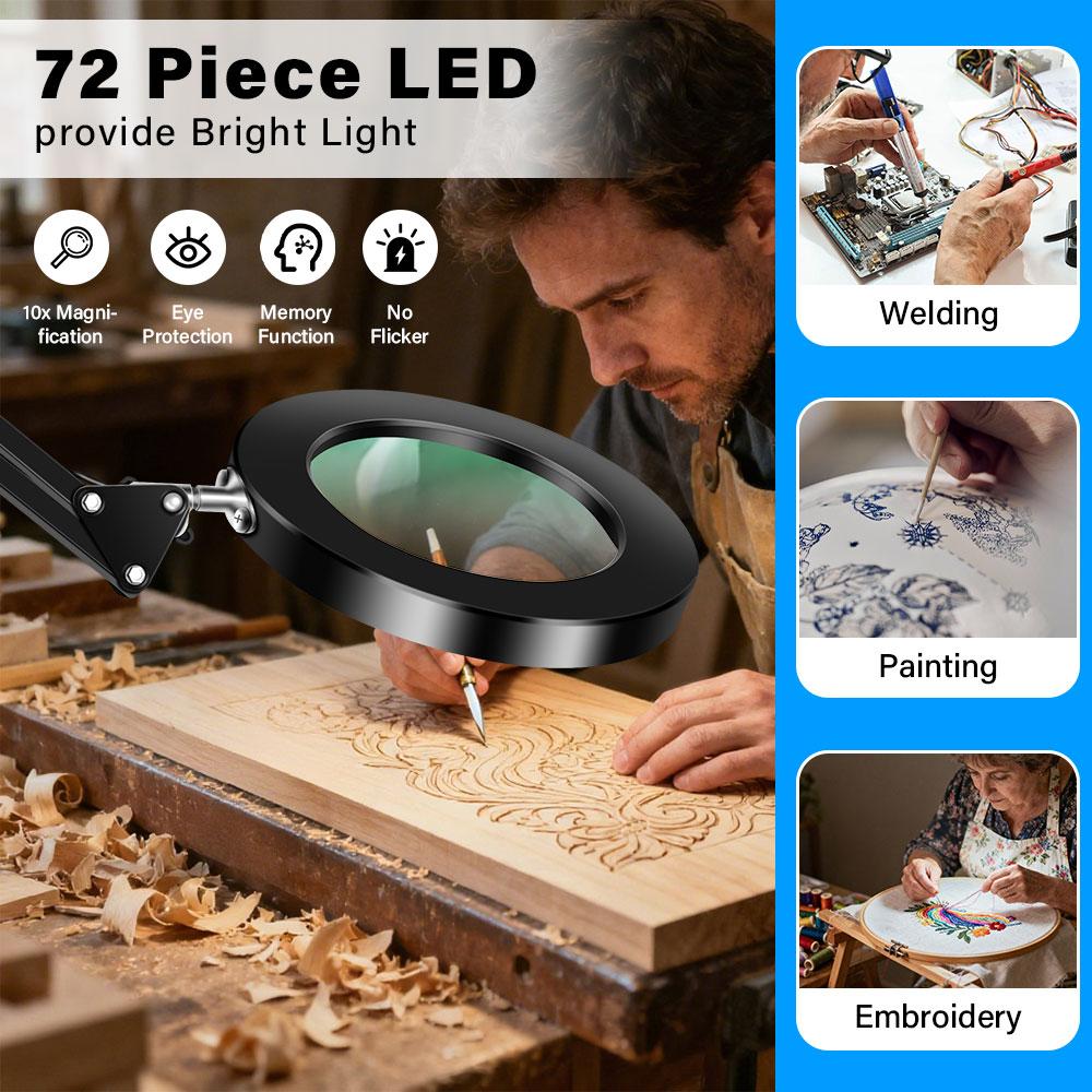 New 72LED 8X/10X Remote Control Magnifier USB 3 Colors LED Magnifying Glass for Soldering Iron Repair/Table Lamp/Skincare Beauty