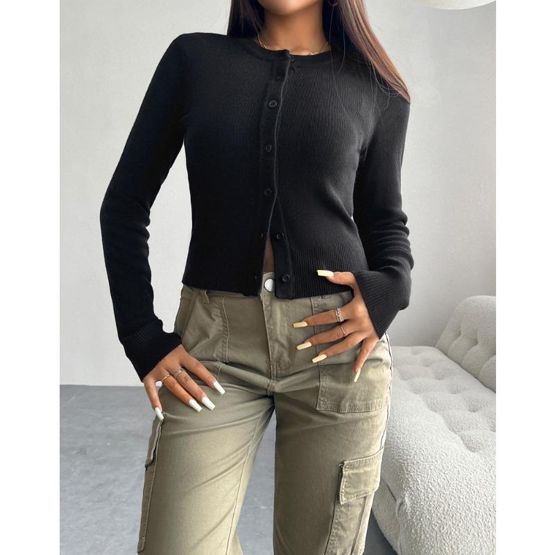 Autumn and Winter Tops for Women, Temperament Slim Cardigan, Buttoned Long-sleeved