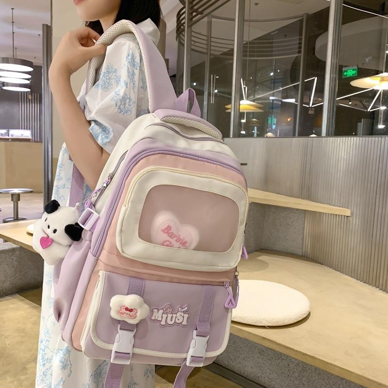 High-value wind schoolbag, junior high school girls backpack, high school students large-capacity cute dopamine backpack