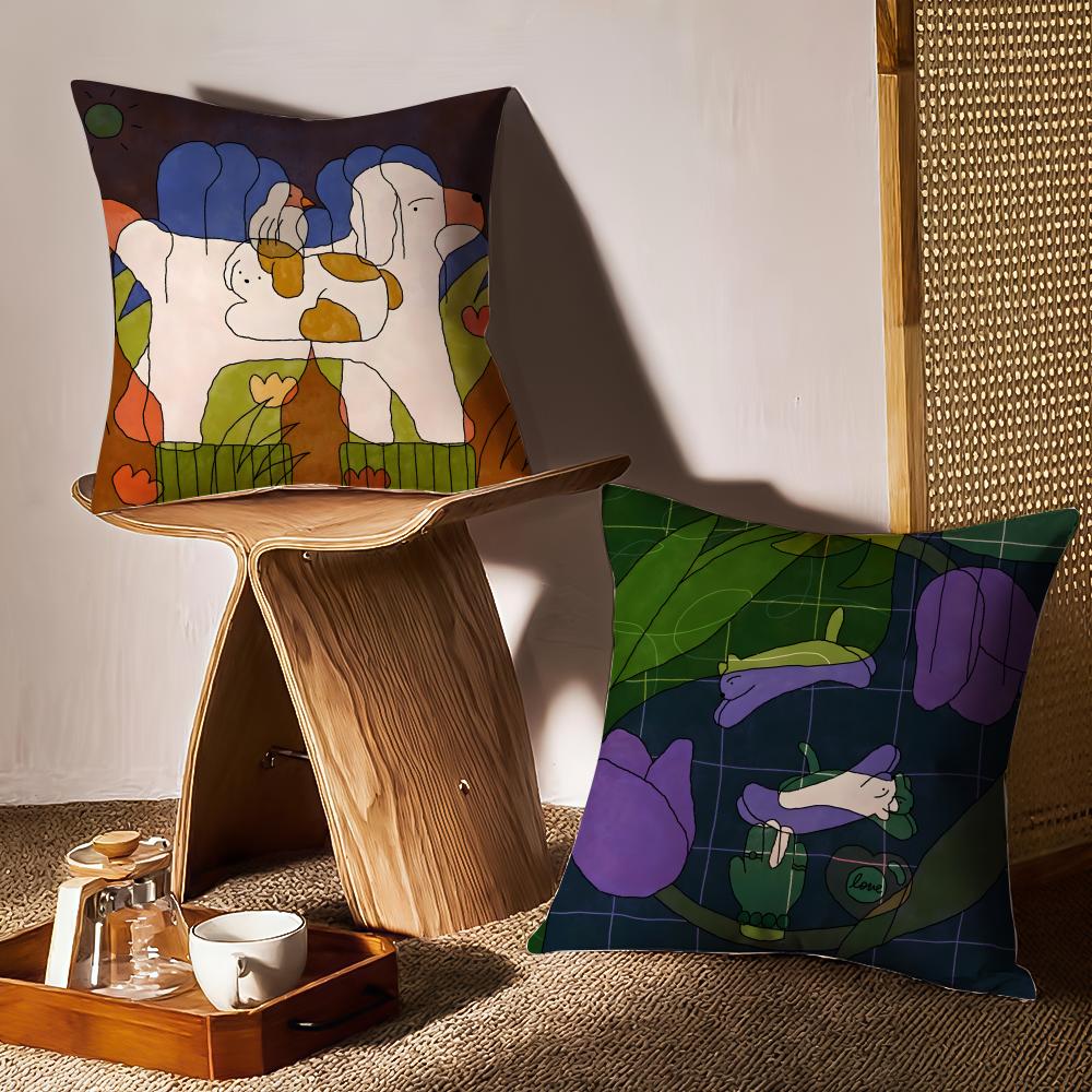 Heartwarming Illustrations Cushion Cover Pattern Printed Pillowcase For Living Room Sofa Cushion Cover & Bedroom Decor