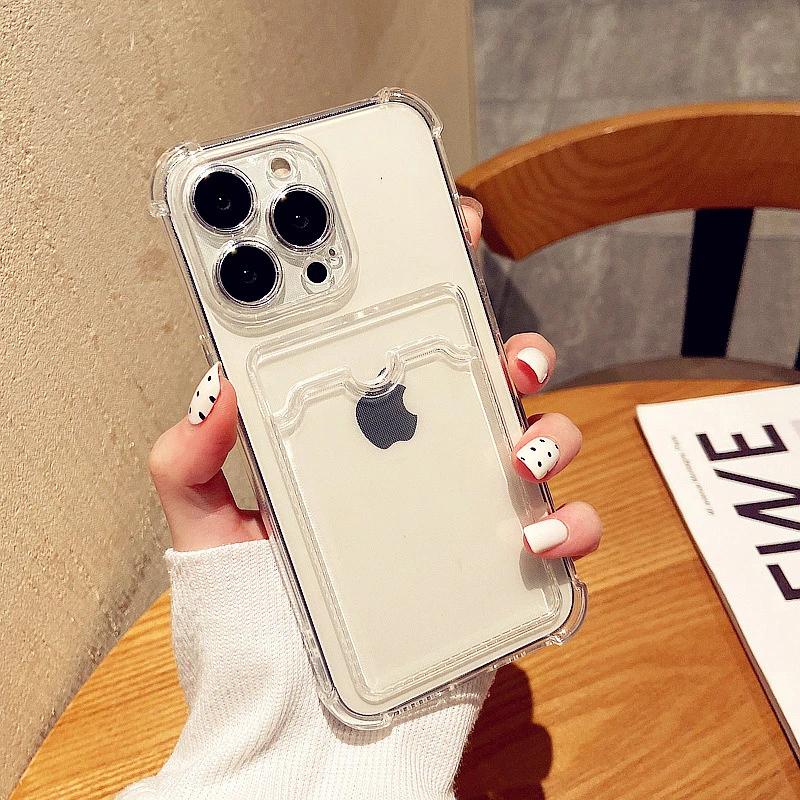 

Противоударный силиконовый прозрачный чехол для телефона для iPhone 15 14 13 12 Mini 11 Pro XS Max X XR 7 8 Plus Защитная задняя крышка кармана для карт For iPhone13 Mini