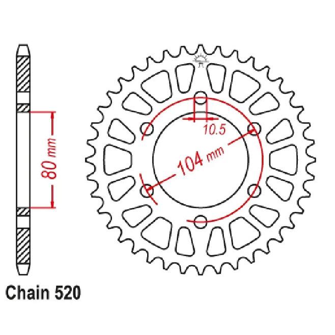 Motorcycle Kawasaki ZX-10R 04-20 ZX-10RR 17-19 ZX-6R ZX-6RR 98-04 ZX1000 13-19 KXT250 84-85 ZX-7RR Rear Sprocket 520 Chain For