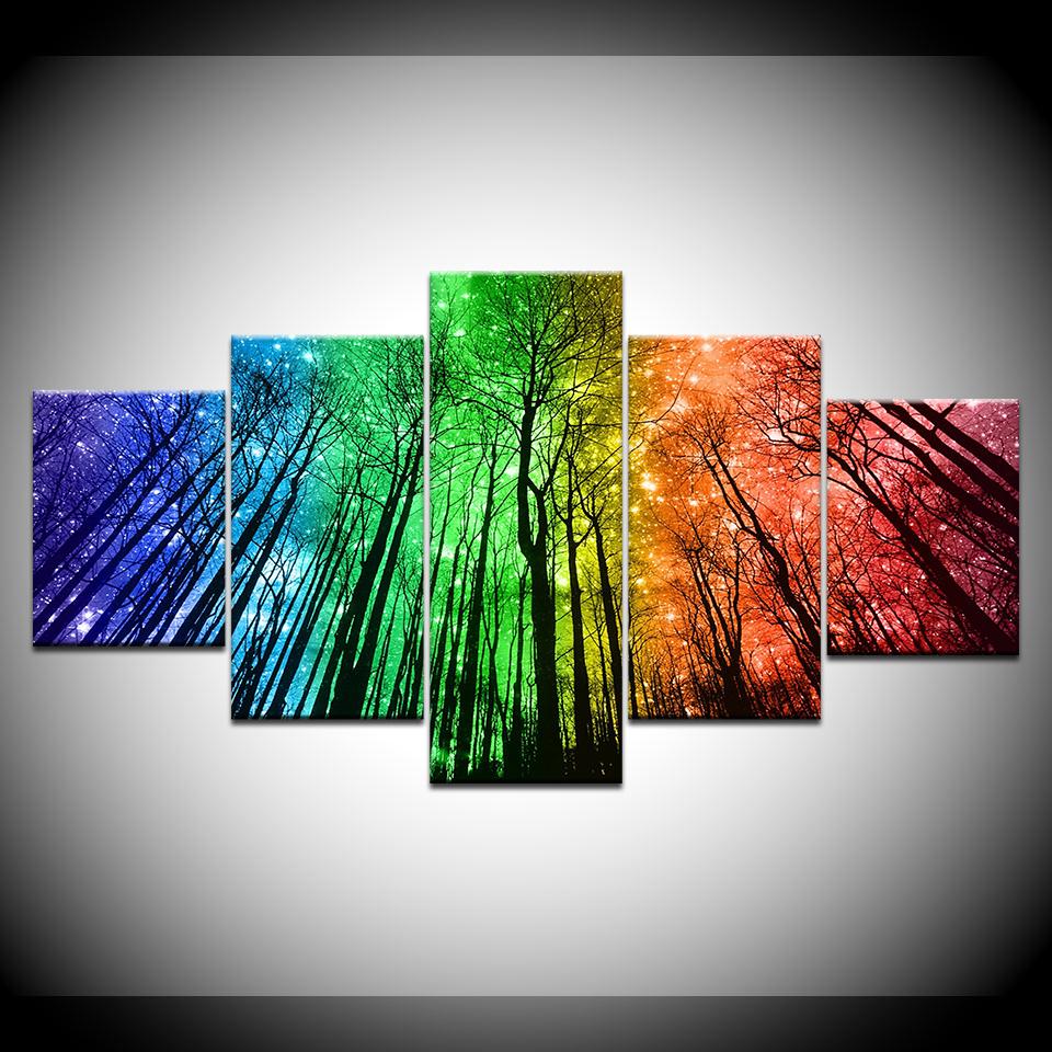

Rainbow tree forest Modern Canvas Wall posters Art 5 Panel HD Print For home living room decoration 20x35 20x45 20x55cm