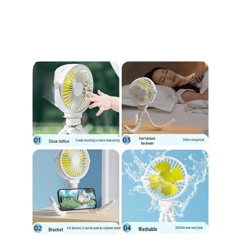 Silent Octopus Clip-On Baby Stroller & Desktop Fan with Sturdy Suspension