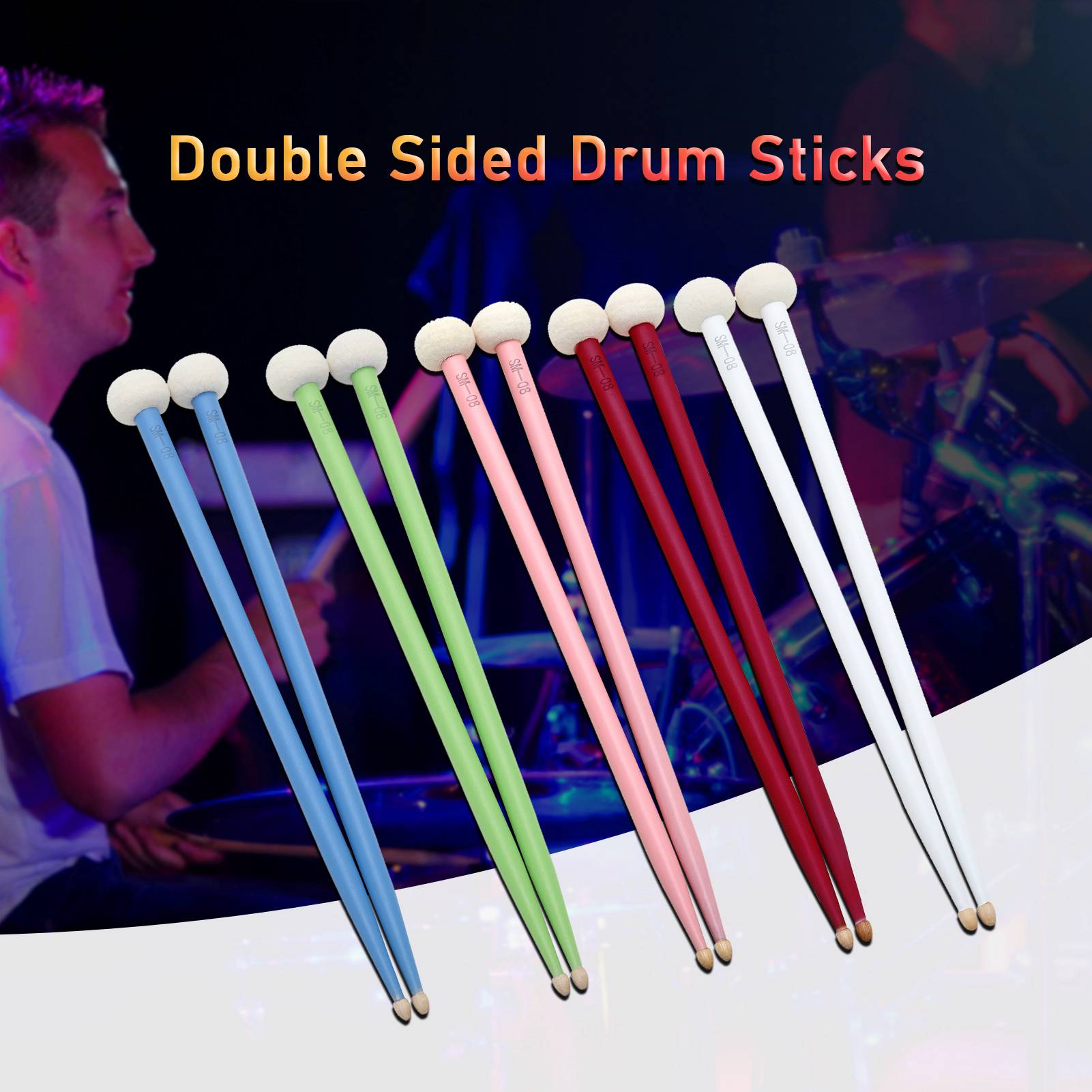 

2pcs Drum Mallet Drum Stick Double Sided Drum Mallets Good Hand Feel Sticks Felt and Maple Tips Double Ended Drumsticks белый