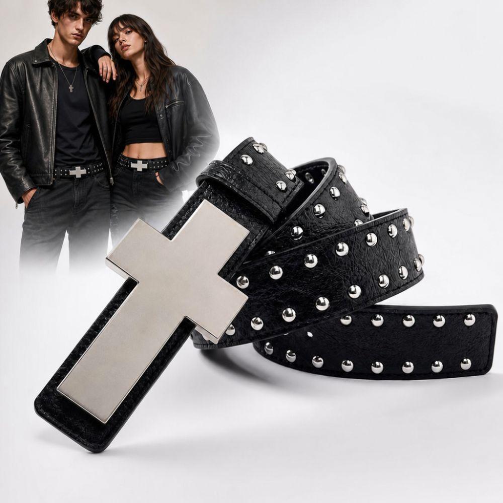 Y2K Punk Cross Belt Hip Hop Streetwear Waist Belt Rivet Studded Belt  For Men Women Jeans