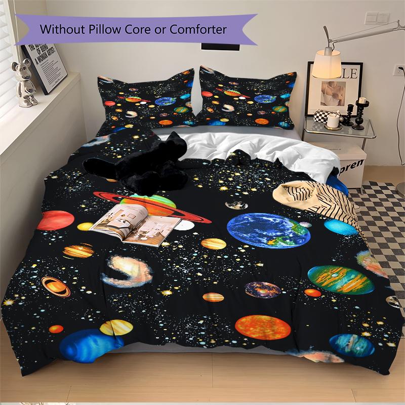 3Pcs Cosmic Planetary Journey Bedding Set Quilt Cover Pillowcase Home Christmas Xmas Halloween Gift 1 Duvet Cover 2 Pillowcase M92434