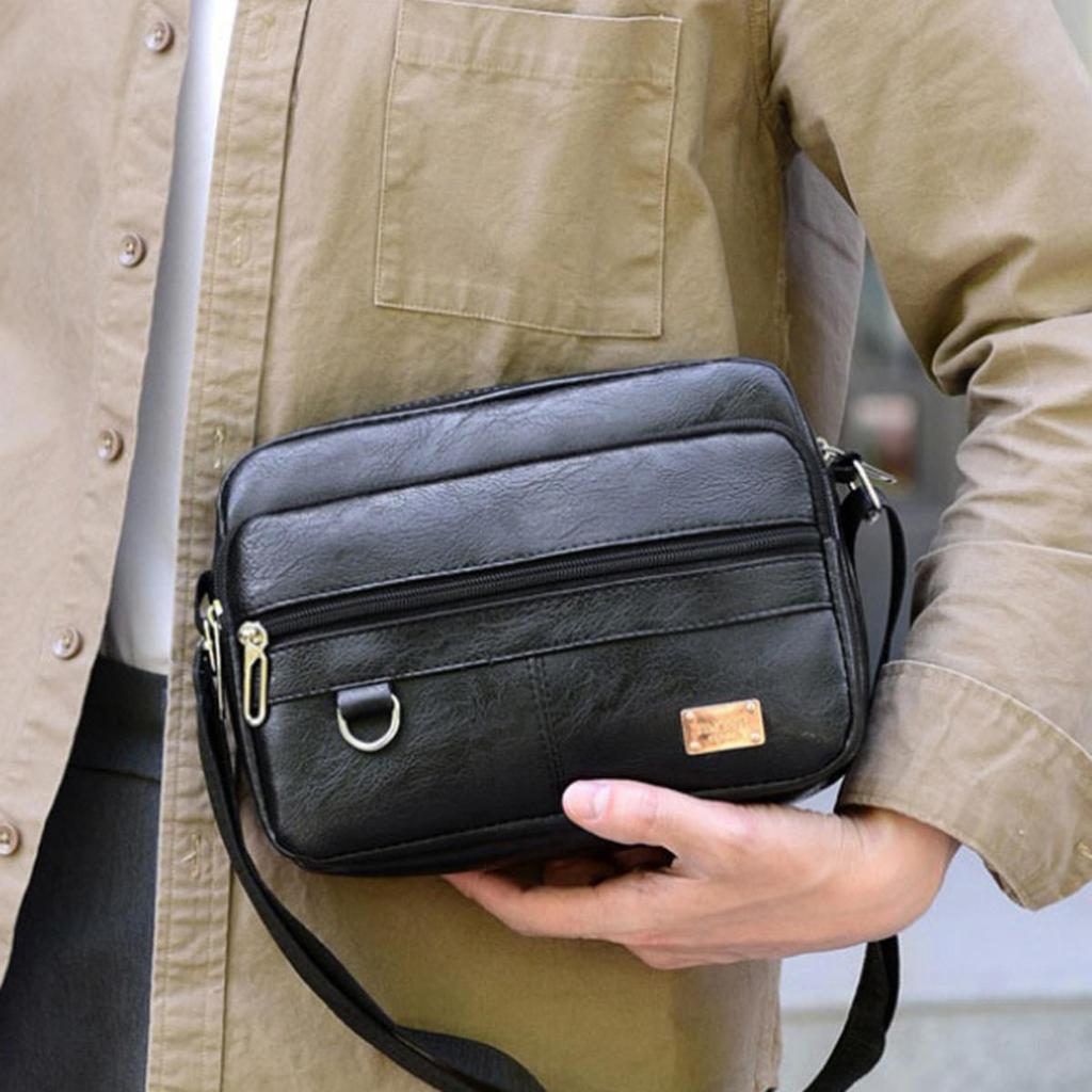 Leather Men's Sling Bag Messenger Shoulder Crossbody Bags Large Capacity Handbags Multifunctional Work Bag