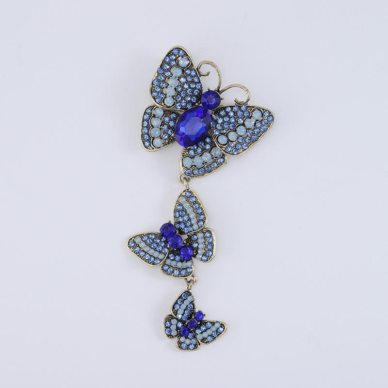 Creative Three Butterflies Retro Brooch, Alloy Diamond Temperament Fashion Accessory Pin